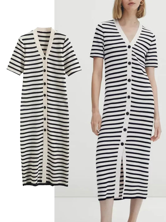 TRAF  Summer Women Long Shirt Dress Summer Office Midi Dresses for Women Short Sleeve Female Dress